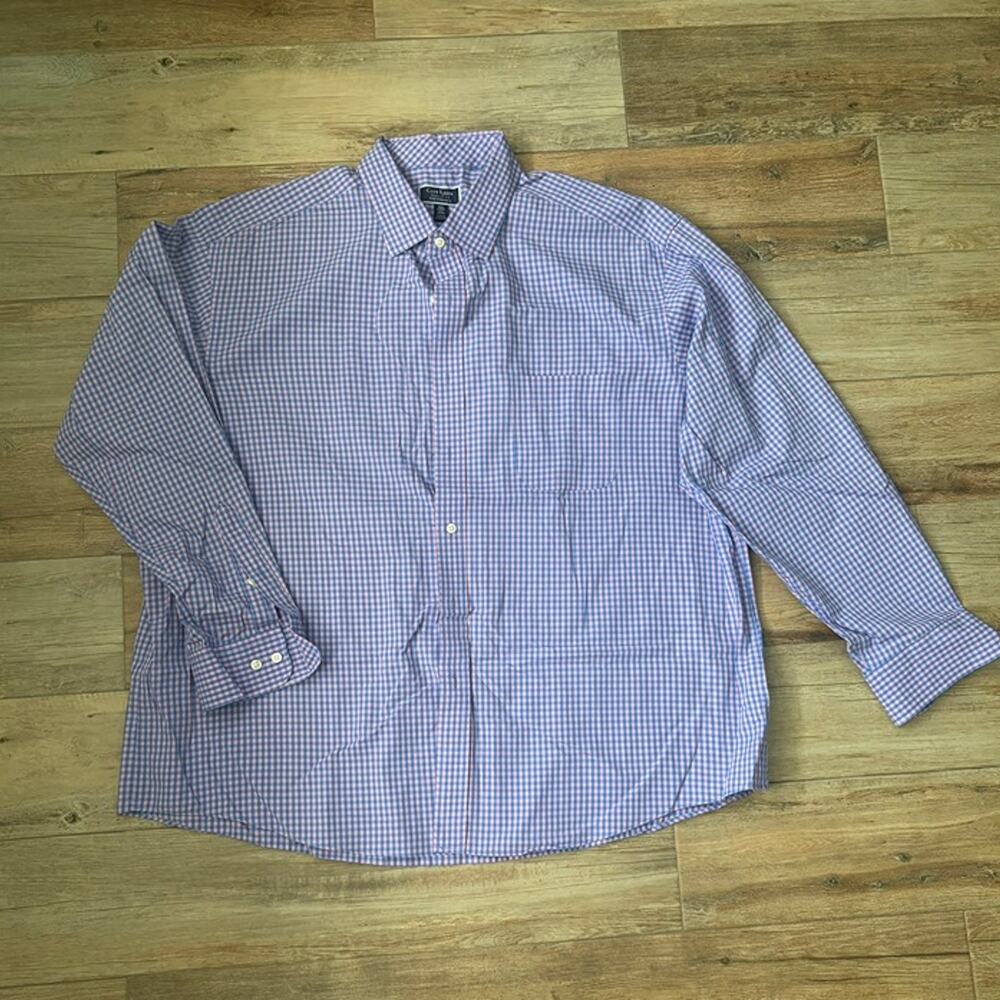 Club Room Men’s Dress Shirt 18½ 34/35 Blue Pink Check 100% Cotton